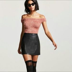 Forever 21 Dusty Rose Fuzzy Off Shoulder Crop Top S